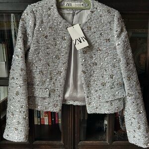 Zara Women's Glittering Silver Blazer